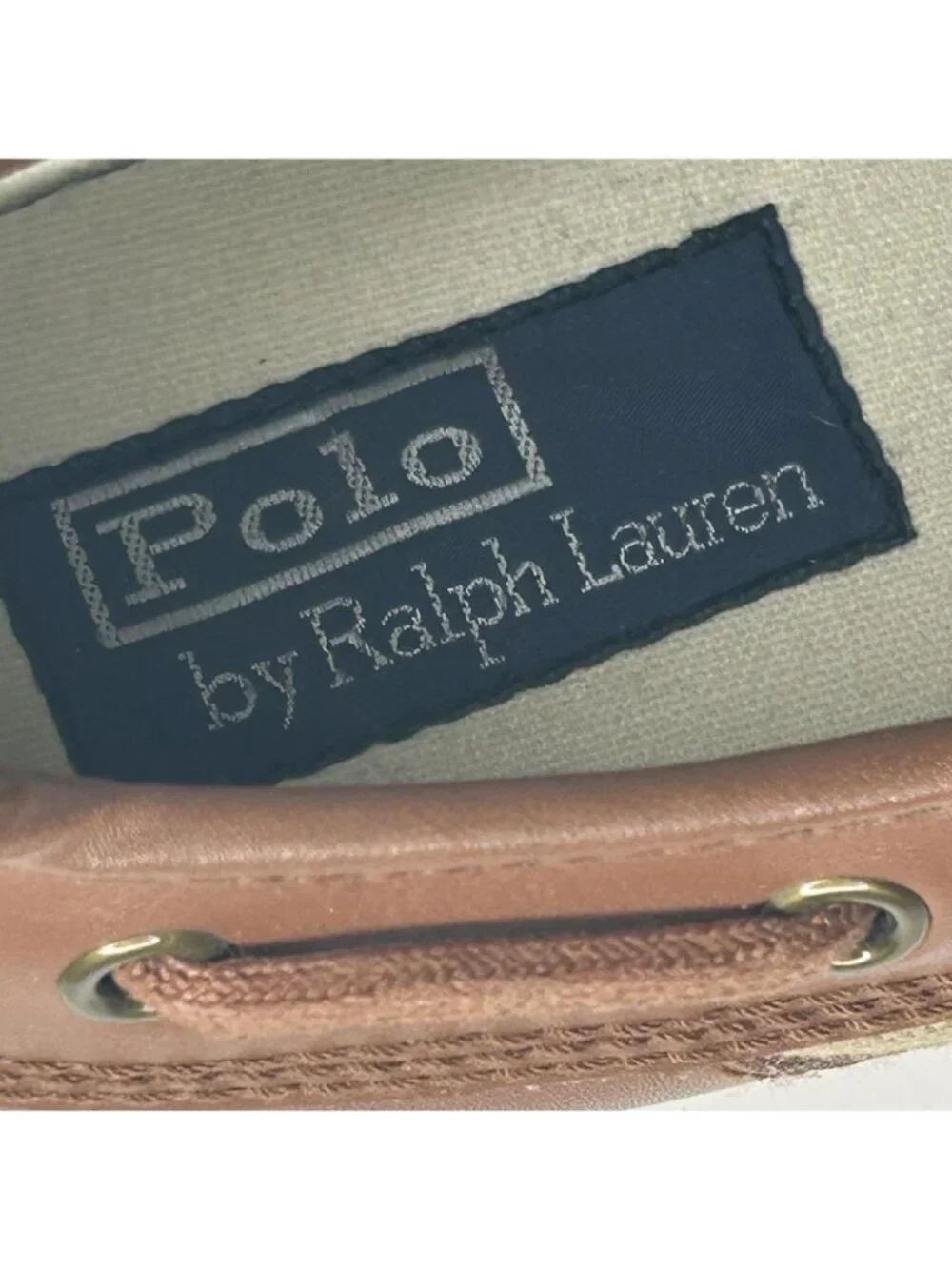 Polo Ralph Lauren Boat Shoes Mens Size 9 Brown Canvas Leather Parkstone Low